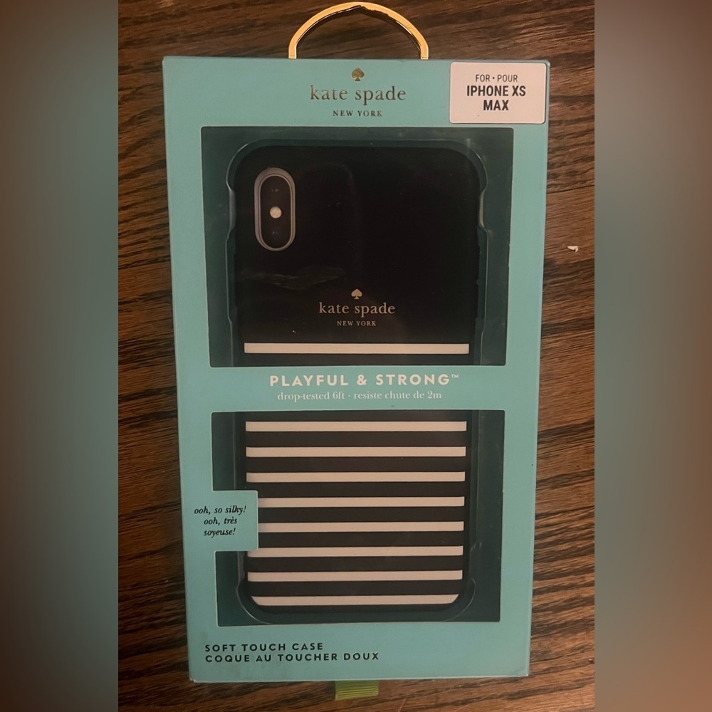 kate spade Black and White Striped Soft Touch iPhone XS Max Case with Logo